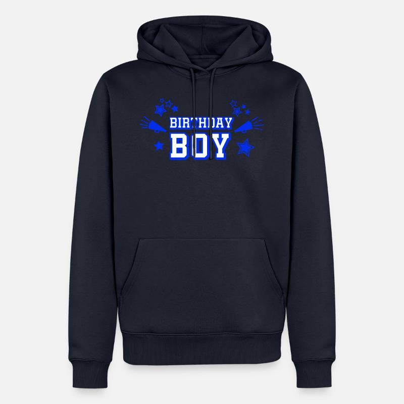 Texte « Birthday Boy » avec étoiles et mégaphone - Sweat à capuche Premium bio Homme - bleu marine