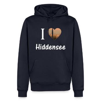 I love Hiddensee - Sweat à capuche Premium bio Homme - bleu marine - Devant - Nico (187cm)