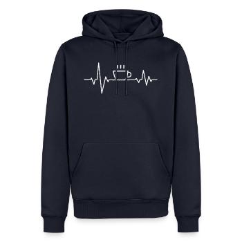 Café du café Heartbeat Café - Sweat à capuche Premium bio Homme - bleu marine - Devant - Nico (187cm)