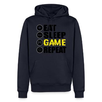 Eat Sleep Game Repeat Zocker Shirt - Männer Premium Bio Hoodie - Navy - Vorne - Nico (187cm)