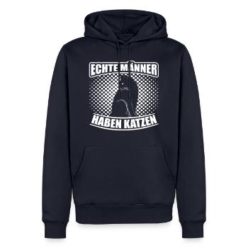 Echte Männer haben Katzen - Männer Premium Bio Hoodie - Navy - Vorne - Nico (187cm)