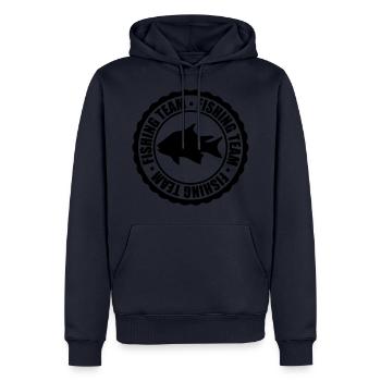 circle round stamp fishing team sport logo caught - Men’s Premium Organic Hoodie - navy - Front - Nico (187cm)