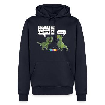 Dino dernière Licorne - LAST UNICORN Idée cadeau - Sweat à capuche Premium bio Homme - bleu marine - Devant - Nico (187cm)