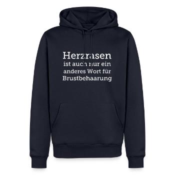 Herzrasen Brustbehaarung lustiger Spruch - Männer Premium Bio Hoodie - Navy - Vorne - Nico (187cm)