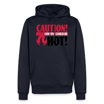 Caution - Content could be hot - Männer Premium Bio Hoodie - Navy - Vorne - Nico (187cm)