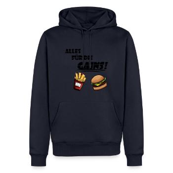 Alles für die Gains! - Männer Premium Bio Hoodie - Navy - Vorne - Nico (187cm)