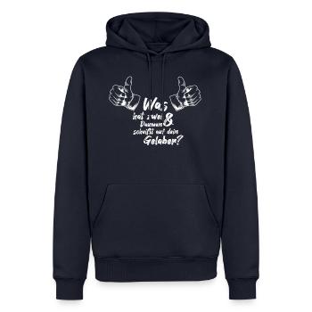Provokation Beleidigung Scheiß Egal lustig Spruch - Männer Premium Bio Hoodie - Navy - Vorne - Nico (187cm)