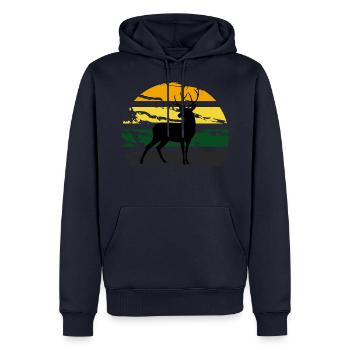Hirsch - Männer Premium Bio Hoodie - Navy - Vorne - Nico (187cm)