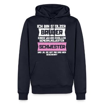 Stolzer Bruder einer Schwester - Männer Premium Bio Hoodie - Navy - Vorne - Nico (187cm)