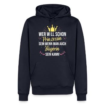 Bayerin Bayern Bayrisch Prinzessin Spruch bayrisch - Männer Premium Bio Hoodie - Navy - Vorne - Nico (187cm)