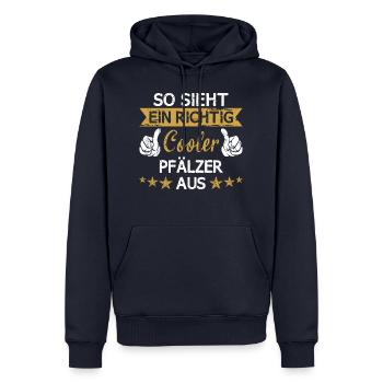 Pfalz Rheinlandpfalz Pfälzer Heimat Spruch - Männer Premium Bio Hoodie - Navy - Vorne - Nico (187cm)
