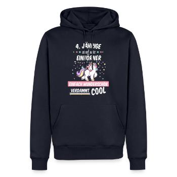 Geburtstag 4 Geburtstag Einhorn Spruch Party - Männer Premium Bio Hoodie - Navy - Vorne - Nico (187cm)