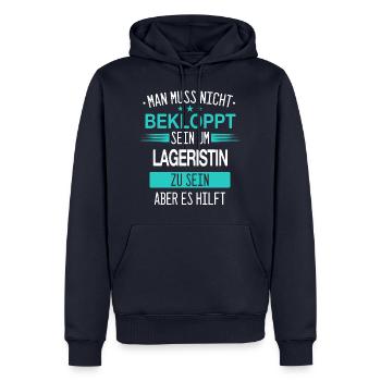 Lageristin Lagerlogistiker Logistiker Beruf Spruch - Männer Premium Bio Hoodie - Navy - Vorne - Nico (187cm)