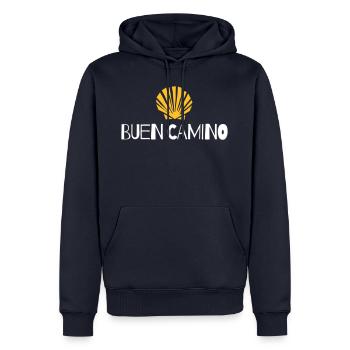 Buen Camino | Camino de Santiago | St. James - Men’s Premium Organic Hoodie - navy - Front - Nico (187cm)