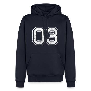 Anzahl 03 - Männer Premium Bio Hoodie - Navy - Vorne - Nico (187cm)