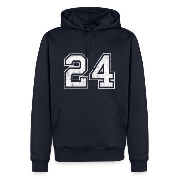 Numéro 24 - Sweat à capuche Premium bio Homme - bleu marine - Devant - Nico (187cm)
