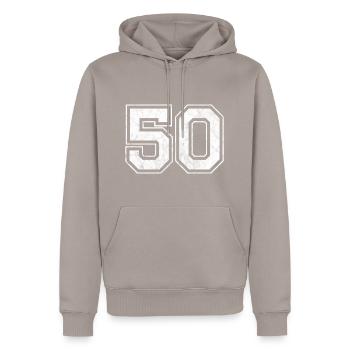 Anzahl 50 - Männer Premium Bio Hoodie - Taupe - Vorne - Nico (187cm)
