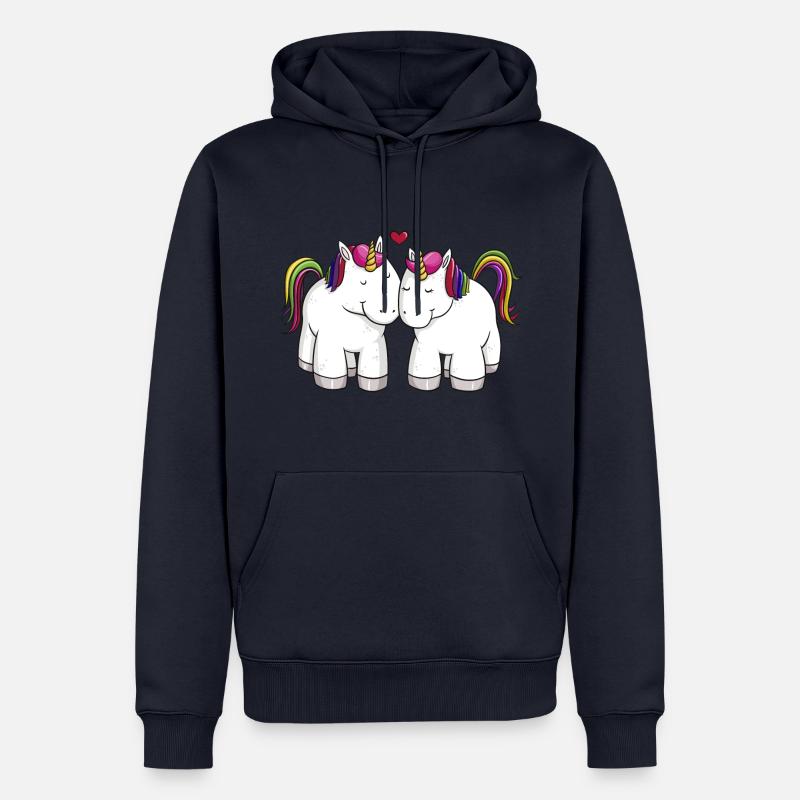 Liebende Comic Einhörner Regenbogen - Männer Premium Bio Hoodie - Navy
