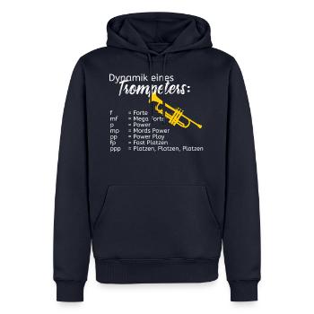 Dynamik eines Trompeters - Männer Premium Bio Hoodie - Navy - Vorne - Nico (187cm)