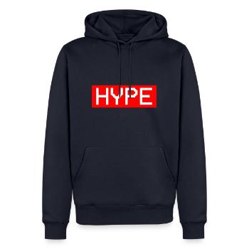 HYPE Geschenk Boxlogo Retro - Männer Premium Bio Hoodie - Navy - Vorne - Nico (187cm)