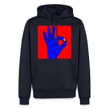 d'accord, rouge - Sweat à capuche Premium bio Homme - bleu marine - Devant - Nico (187cm)