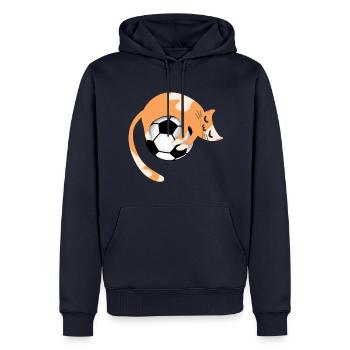 Cat with football - Men’s Premium Organic Hoodie - navy - Front - Nico (187cm)