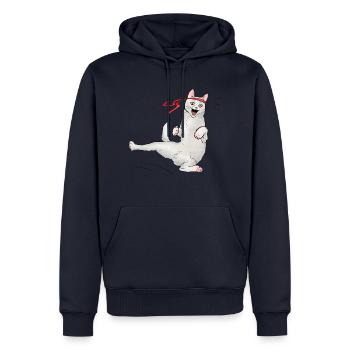 Chat au karaté - Sweat à capuche Premium bio Homme - bleu marine - Devant - Nico (187cm)