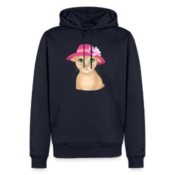 Chat avec chapeau et fleur - Sweat à capuche Premium bio Homme - bleu marine - Devant - Nico (187cm)