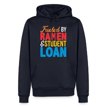 Fueled by Ramen and Student loan - Männer Premium Bio Hoodie - Navy - Vorne - Nico (187cm)