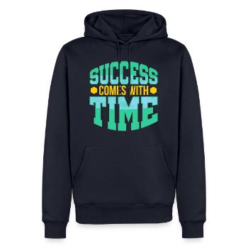 Le succès vient avec le temps - Sweat à capuche Premium bio Homme - bleu marine - Devant - Nico (187cm)