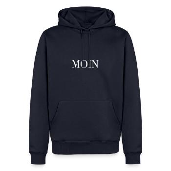 Moin Geschenkidee - Männer Premium Bio Hoodie - Navy - Vorne - Nico (187cm)