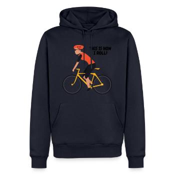Voici comment je roule cycliste cadeau - Sweat à capuche Premium bio Homme - bleu marine - Devant - Nico (187cm)