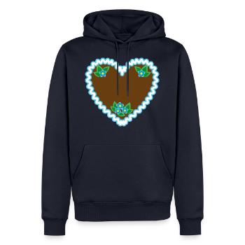 05 Lebkuchenherz Blumchen Dein Text Wunschtext - Männer Premium Bio Hoodie - Navy - Vorne - Nico (187cm)
