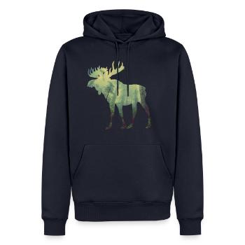 Orignal dans la forêt - Sweat à capuche Premium bio Homme - bleu marine - Devant - Nico (187cm)