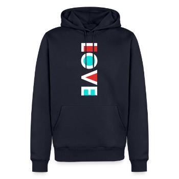 Création de logo Love Text - Blanc - Sweat à capuche Premium bio Homme - bleu marine - Devant - Nico (187cm)