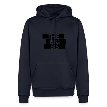 Le lettrage Big Sis - Sweat à capuche Premium bio Homme - bleu marine - Devant - Nico (187cm)