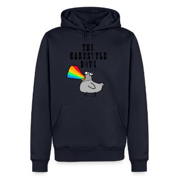 The Hardstyle Dove Inscription Noir - Sweat à capuche Premium bio Homme - bleu marine - Devant - Nico (187cm)