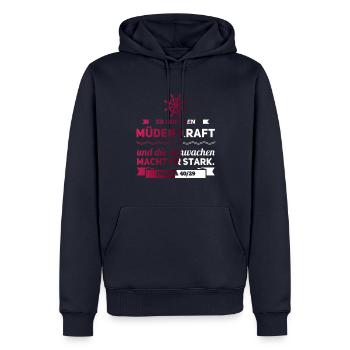 Er gibt den Müden Kraft und die Schwachen Stark - Männer Premium Bio Hoodie - Navy - Vorne - Nico (187cm)