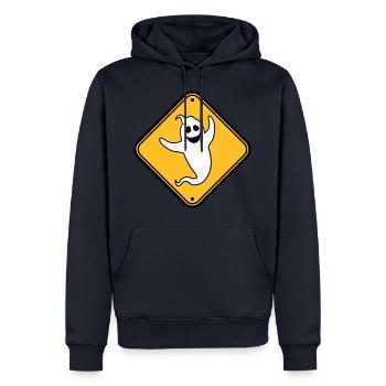 avertissement avertissement attention danger danger bouclier vorsi - Sweat à capuche Premium bio Homme - bleu marine - Devant - Nico (187cm)