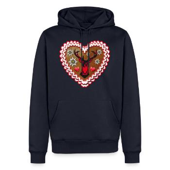 Lebkuchenherz stolzer Hirsch - Love Herz - Männer Premium Bio Hoodie - Navy - Vorne - Nico (187cm)