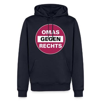 Omas gegen Rechts Schild - Männer Premium Bio Hoodie - Navy - Vorne - Nico (187cm)