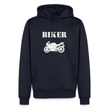 Biker Sport - Sweat à capuche Premium bio Homme - bleu marine - Devant - Nico (187cm)
