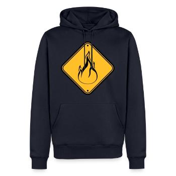 hinweis schild warnung achtung vorsicht gefahr feu - Männer Premium Bio Hoodie - Navy - Vorne - Nico (187cm)