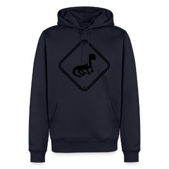 Attention attention prudence signe bouclier silhouette - Sweat à capuche Premium bio Homme - bleu marine - Devant - Nico (187cm)