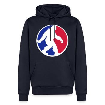 cercle de sport rond marchant sur le côté - Sweat à capuche Premium bio Homme - bleu marine - Devant - Nico (187cm)