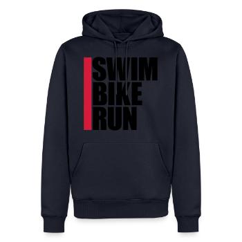 logo sport nager course à pied texte triathlon marathon a - Sweat à capuche Premium bio Homme - bleu marine - Devant - Nico (187cm)