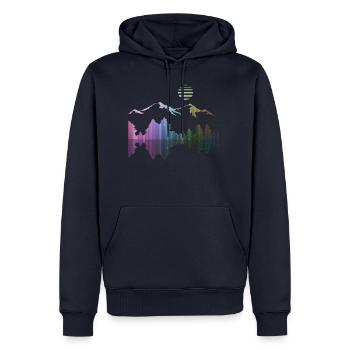 Paysage, art, montagnes, forêt, street art, désert - Sweat à capuche Premium bio Homme - bleu marine - Devant - Nico (187cm)