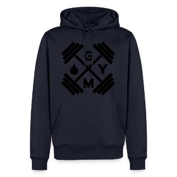 GYM - Sweat à capuche Premium bio Homme - bleu marine - Devant - Nico (187cm)