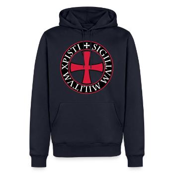 27 Templier Templer Croix Proverbe Médiéval - Sweat à capuche Premium bio Homme - bleu marine - Devant - Nico (187cm)