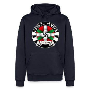 Pays Basque - Euskal Herria - Sweat à capuche Premium bio Homme - bleu marine - Devant - Nico (187cm)